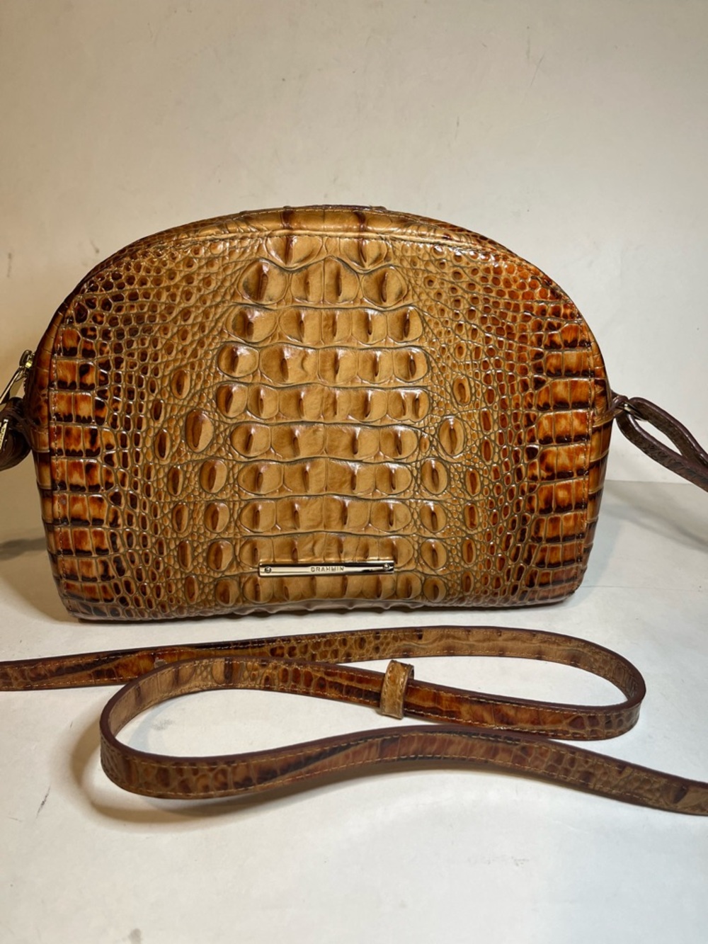 Brahmin Cognac Croc-Embossed Leather Crossbody